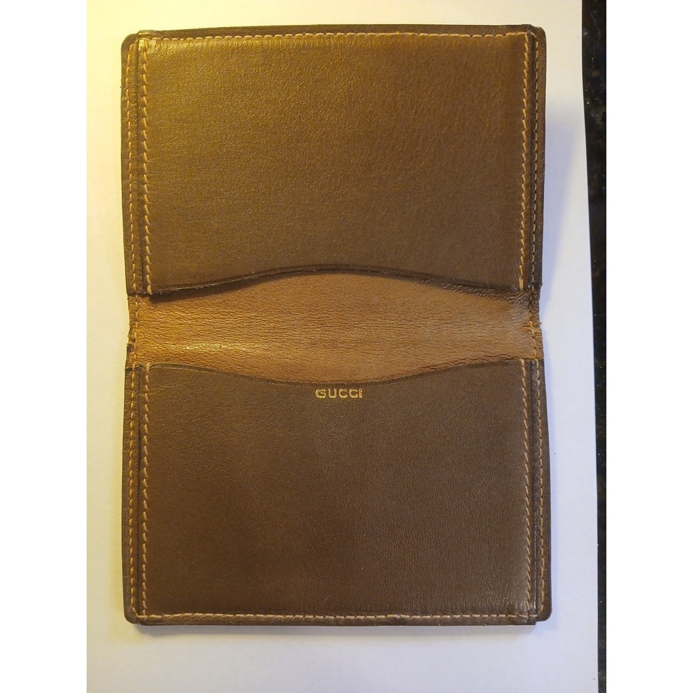 Gucci 1980s Leather Pocket Card  Biz Card Holder  Minimalist Slim Bifold Wallet